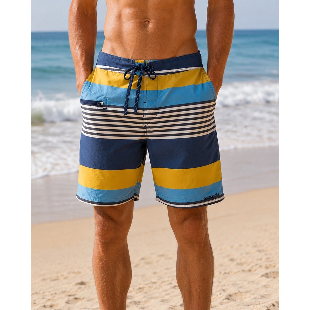 Patagonia Board Shorts Mens 32 Multi Color Striped Lace Up Swim‎ Trunks 86621